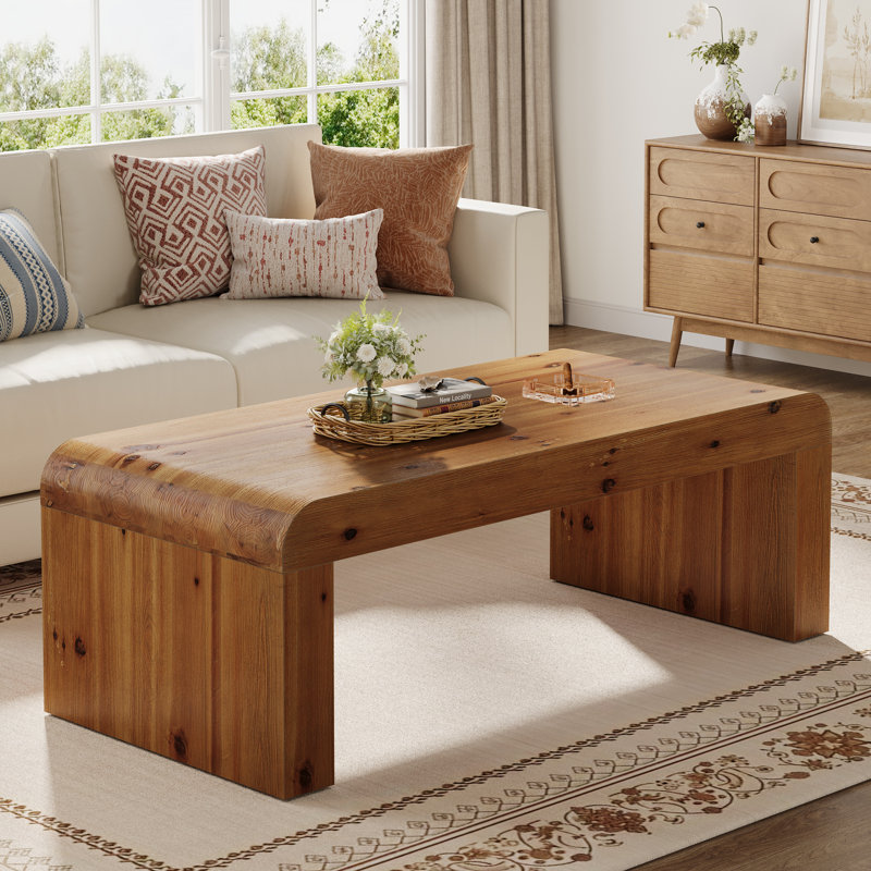 47" Solid Wood Farmhouse Coffee Table, Mid-Century Rectangle Living Room Table