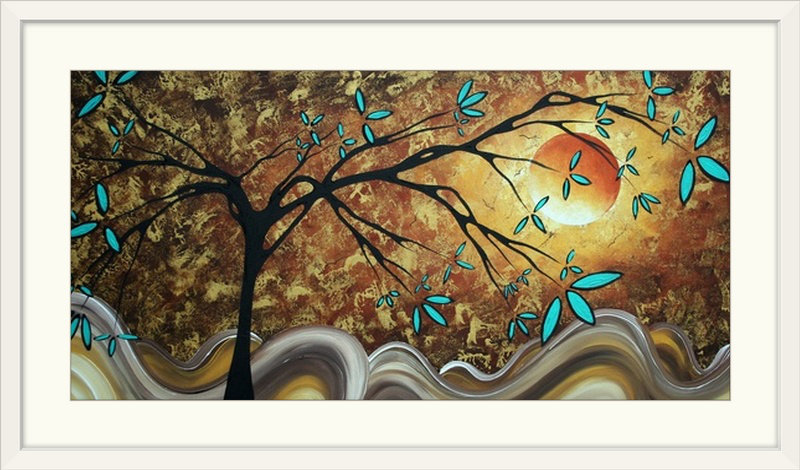 «Apricot Moon» par Megan Duncanson - impression, H 26 po x l 44 po x P 1 po, Cadre blanc