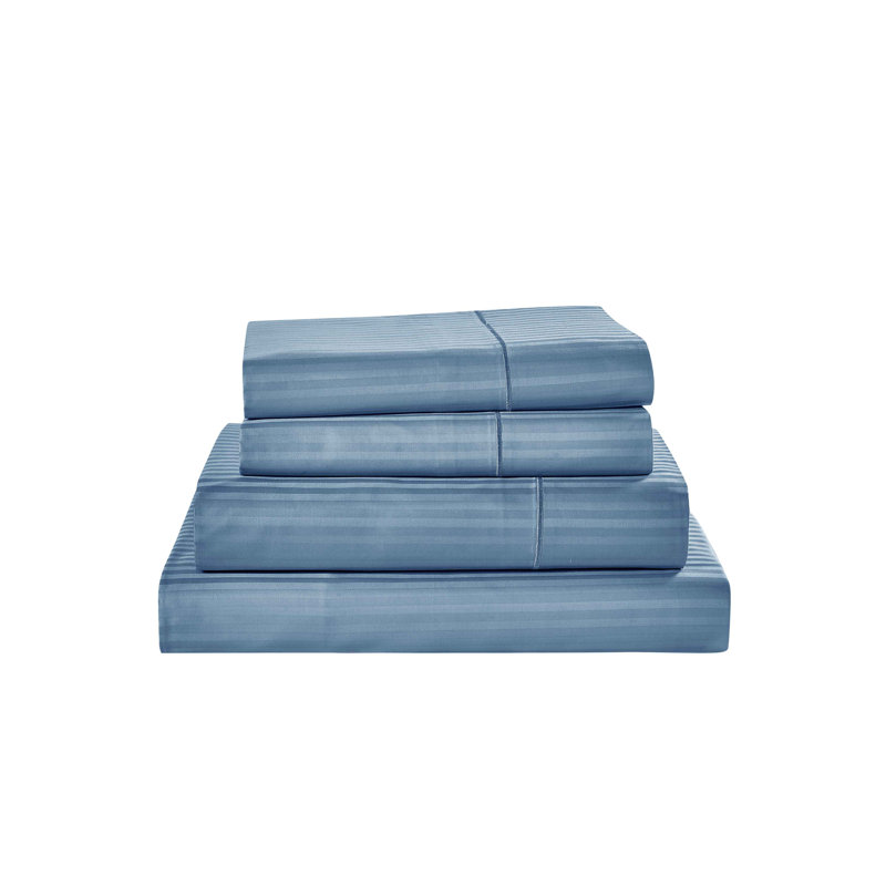 Bibb Home 1000 Thread Count Stripe Sheet Set - 100% Egyptian Cotton, Blue, Queen