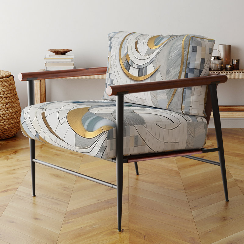Gris et jaune Mosaic II - Fauteuil rembourré moderne, fauteuil d'appoint à formes géométriques, Noir