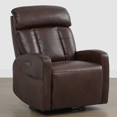 Genuine Leather Triple Motor Glider Swivel Rocker Power Recliner With Power Headrest And Power Lumbar Support by Latitude Run