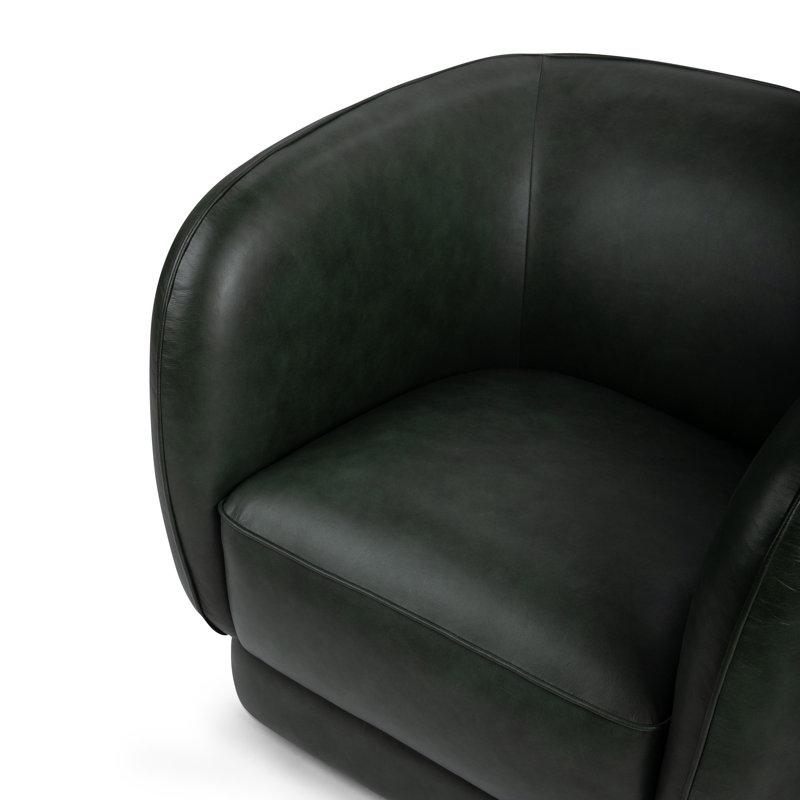 Rinner Leather Swivel Club Chair, Hunter Green Genuine Leather