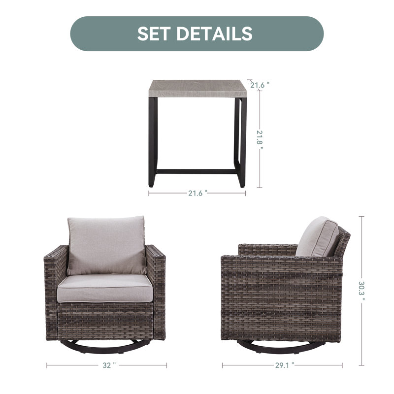 Nazime 2 Person Seating Group with Cushion, Beige, Gray