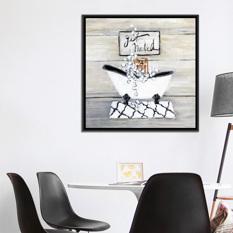 «Get Nake» par Sally Swatland - impression d'art graphique, Pas de tapis, 12" H x 12" W x1.5" D, Black Frame