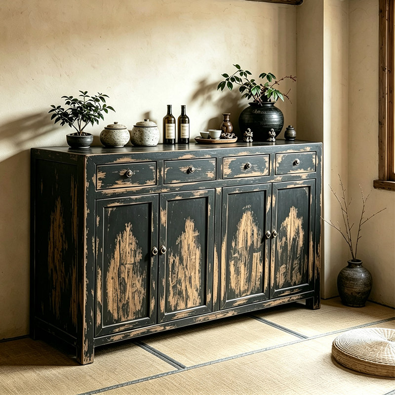 Armoire décorative rétro vieillie, H 42,51 po x l 78,74 po x P 15,75 po