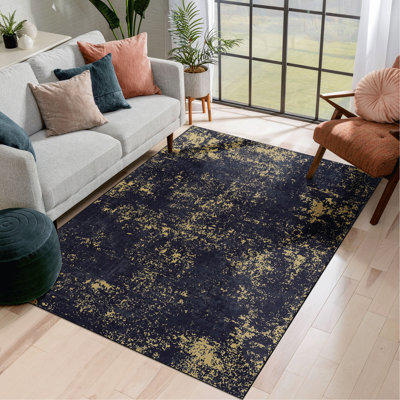 Tapis antidérapant 8X10, lavable, à poils courts, ne perdant pas ses poils pour le couloir, la chambre à coucher - Or noir lavable antidérapant, antidérapant, salon à poils courts, et