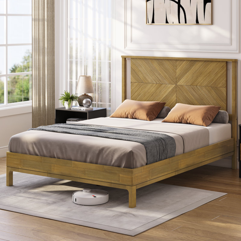 Base de lit avec tête de lit Vivian DELUXE - bois d'acacia, Grand, Dérive en mer rustique