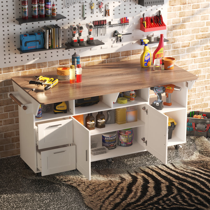 Expandable Garage Workbench With Locking Casters