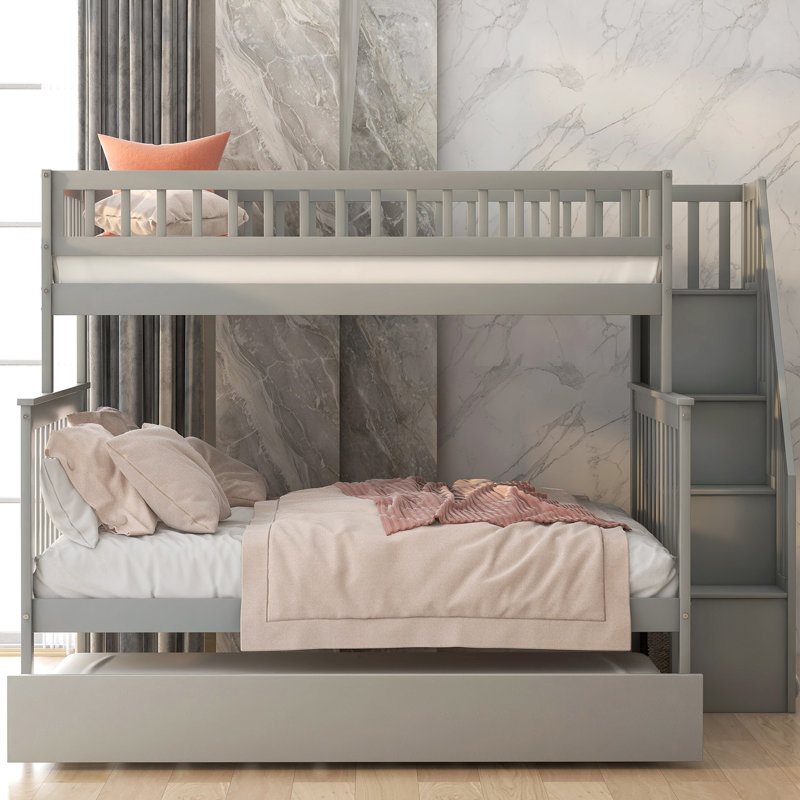 Lit superposé simple au-dessus d'un lit double avec lit gigogne Stager par Laurel Foundry Modern Farmhouse®, gris