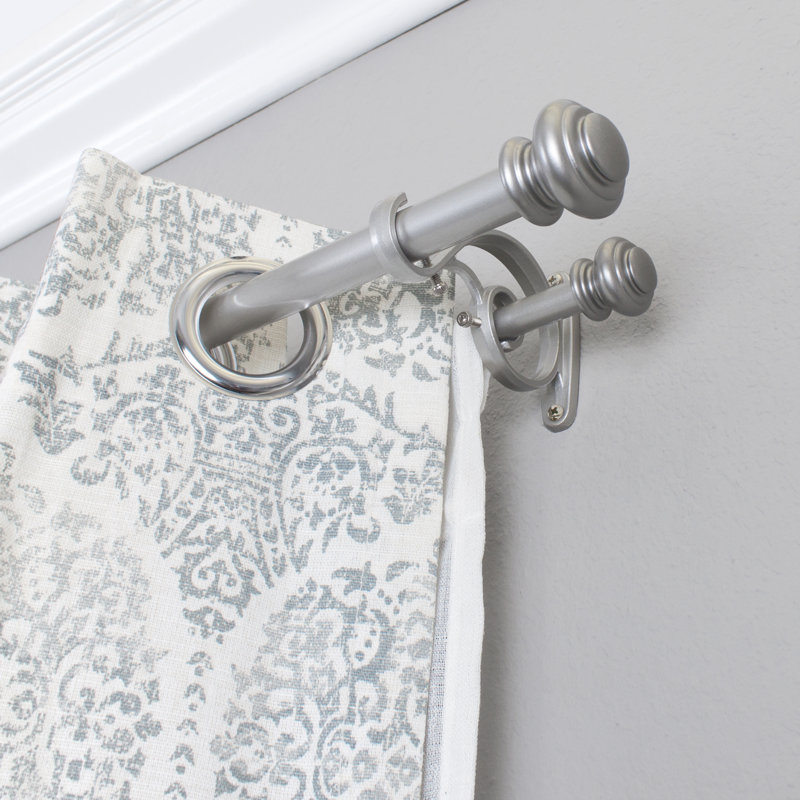 Cherryl Metal Adjustable Double Curtain Rod, 72"-144" W, New Antique Silver