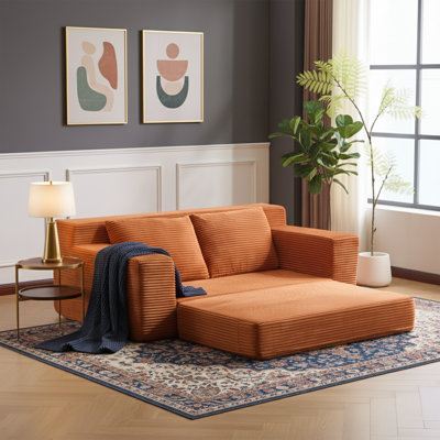 Causeuse surdimensionnée en velours côtelé de 71,6 po avec canapé en mousse à mémoire de forme haute densité et coussins, orange