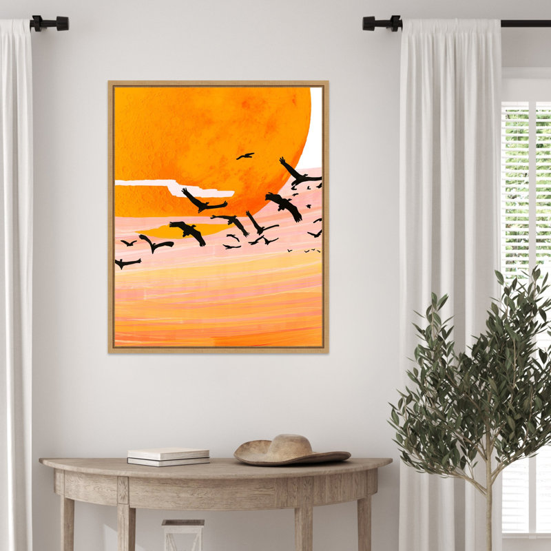 «Birds at Sunset» par Maupin, reproduction d'art sur toile encadrée, H 28 po x l 23 po