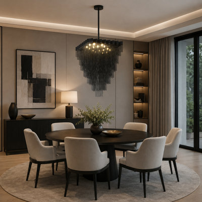 Modern 16 Light Black Aluminum Chain Chandelier