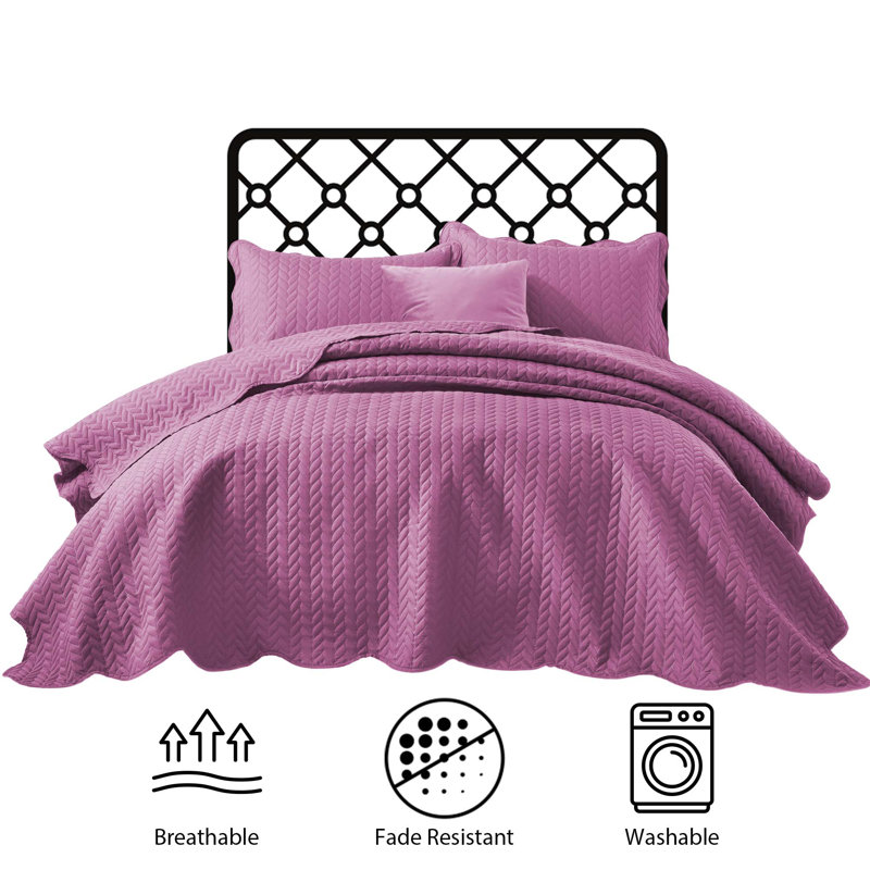 Embossed Microfiber Quilt Coverlet Set, King ( 106 Inc x 96 Inc ), Purple