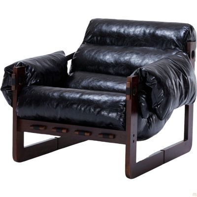 Medieval Modern Style Lounge Chair,Removable Armrests, Vintage Oil Wax Leather Sofa Chair, Vintage Style Decorative Chair, Suitable For Living Room, Study, Office .Antique Black