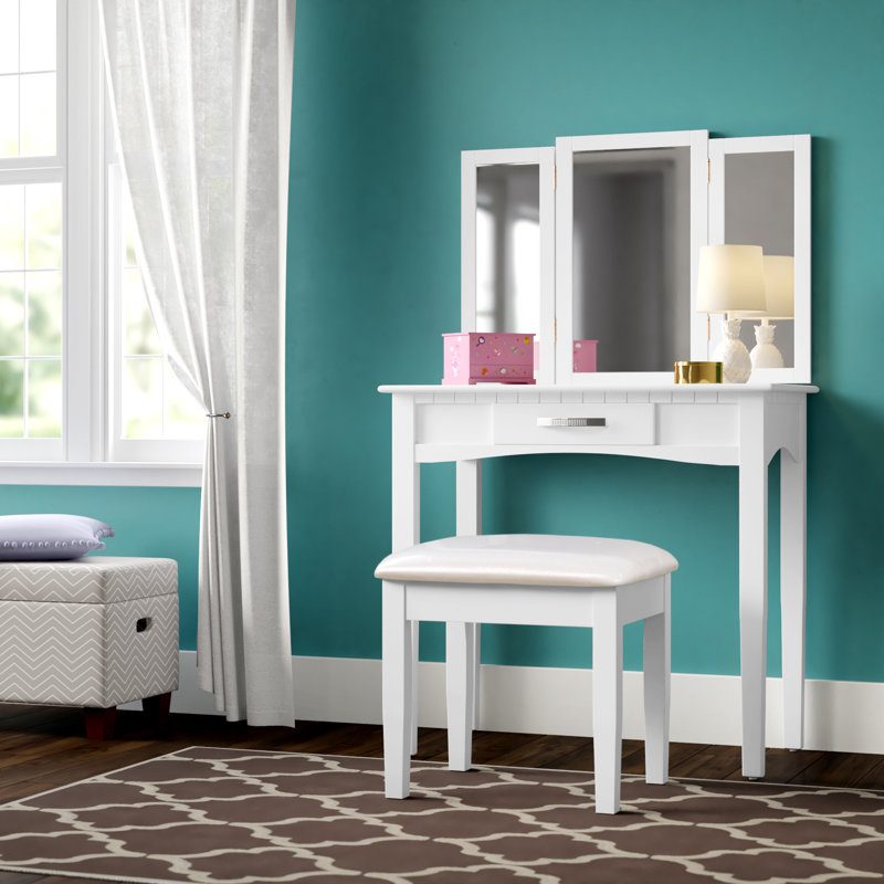 Ensemble coiffeuse avec miroir Longfellow, blanc