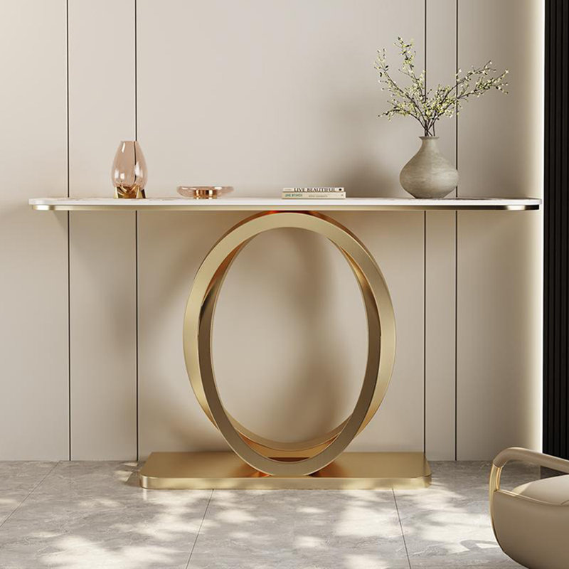 Console de style français en pierre frittée, H 33,4 po x l 47,2 po x P 13,7 po, Blanc/Noir