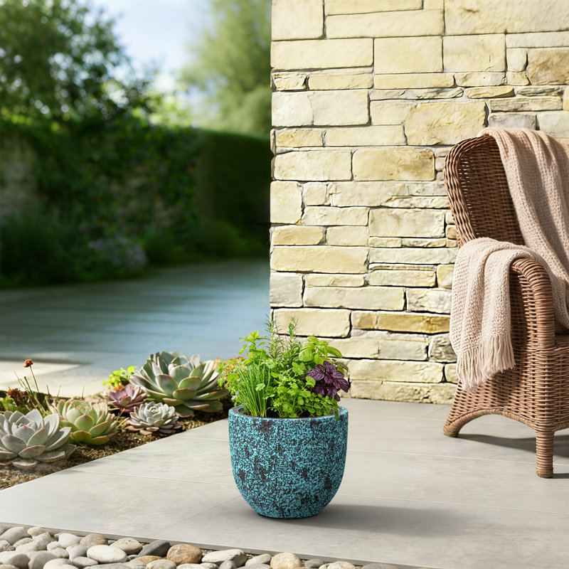 18 in. Large Concrete Round Planter / Pot with Drainage Hole, Turquoise(Upgraded Interior), 15.35" H x 17.72" W x 17.72" D