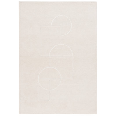 Tapis géométrique beige / ivoire en laine / viscose touffeté à la main Calyssa