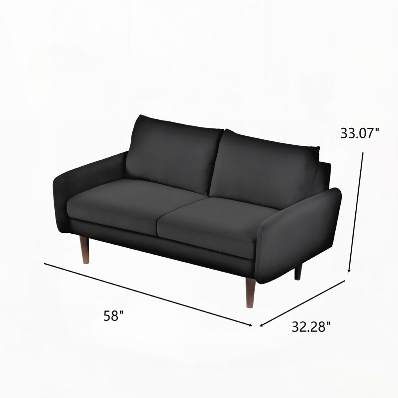 Causeuse moderne en velours 2 places avec pieds fuselés Modern, Black Polyester