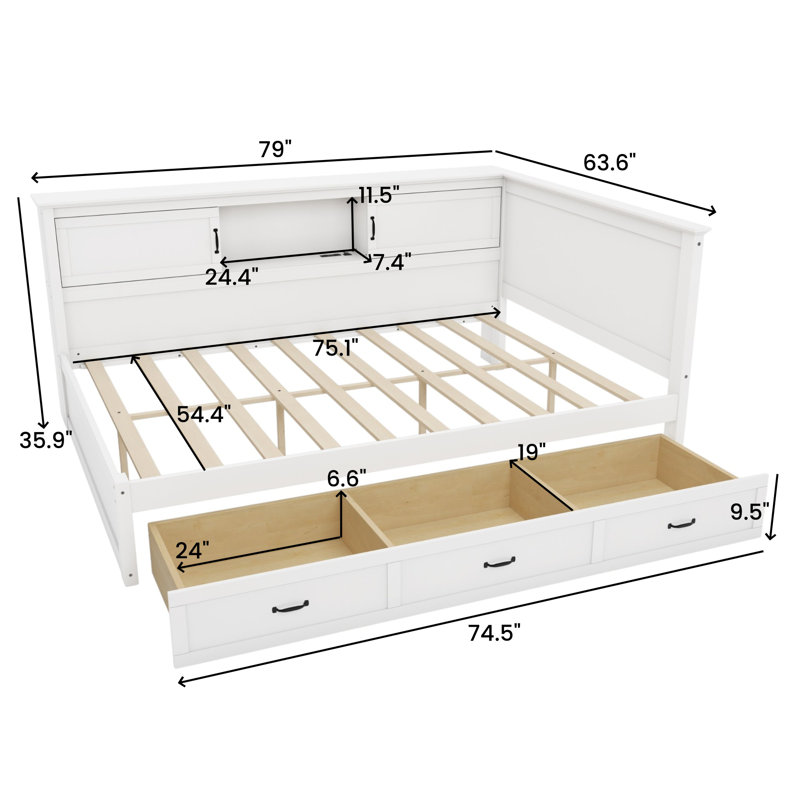 Storage Daybed With Led Downlight And Usb Ports, Full/Double