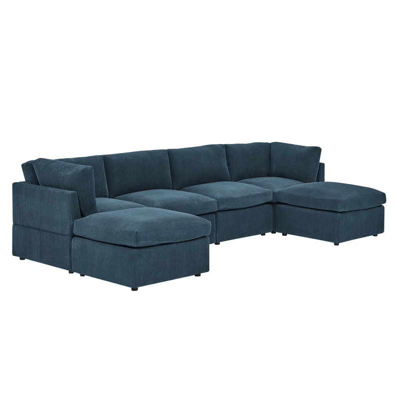 Canapé modulaire de coin avec repose-pieds Annai, Bleu très foncé