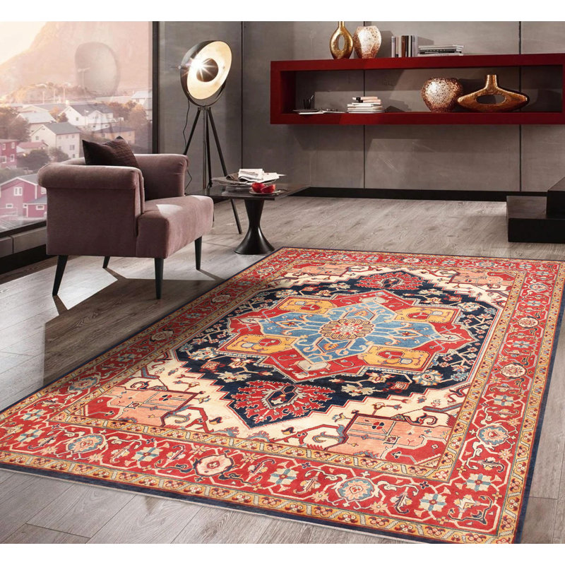 Serapi Hand-Knotted Navy/Red Wool Area Rug