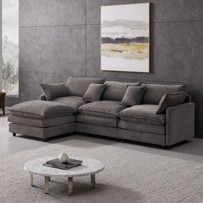 Canapé modulaire en L en chenille de 105 po à 3 places avec repose-pieds beige