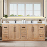 Deach 84" Double Bathroom Vanity with Calacatta White Quartz Countertop without Mirror