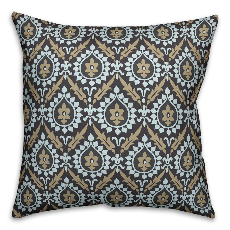 Coussin décoratif Ikat Sqaure, 16 po x 1 po, Brun et bleu, Extérieur