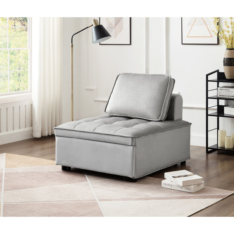 Canapé-lit convertible en velours, monoplace avec coussin de dossier, dossier amovible, pour bureau, tissu de lit gris de 68 lb, gris, 1 siège, dortoir et salon confortables, option d'économie d'espace