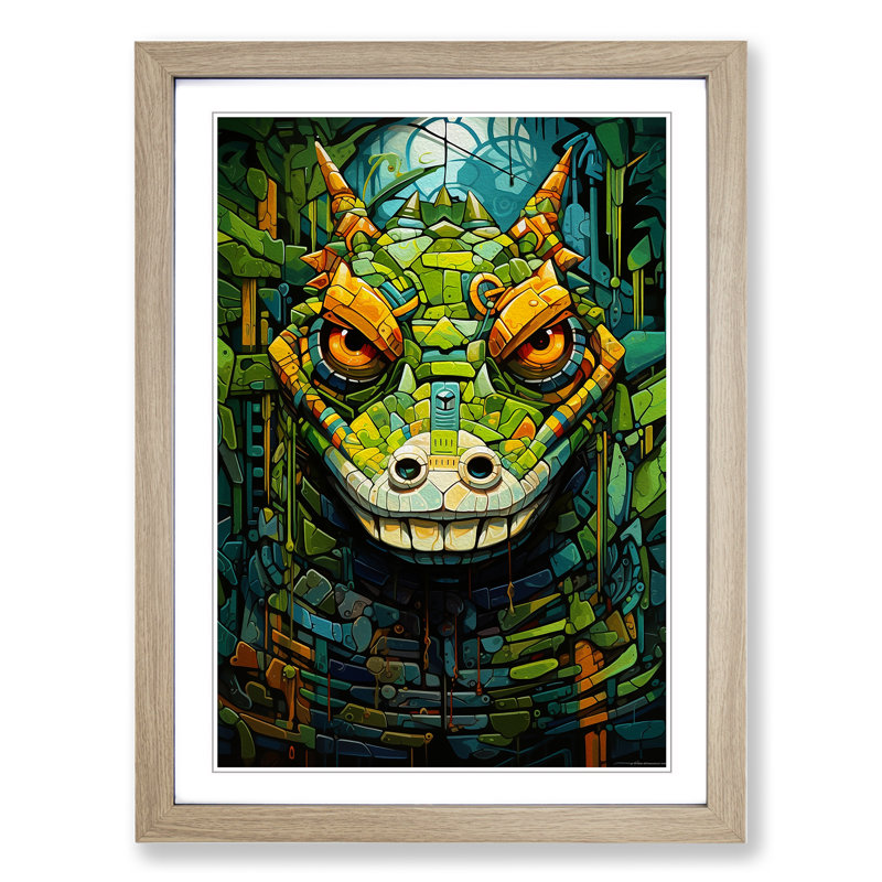 XYZ-FRM-V1223-1781 Alligator Futurism - Single Picture Frame Print on Wood, Oak , 34cm H x 25cm W x 2cm D
