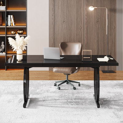 62.99'' W Rectangle Black Wooden Modern Simple Computer Desk