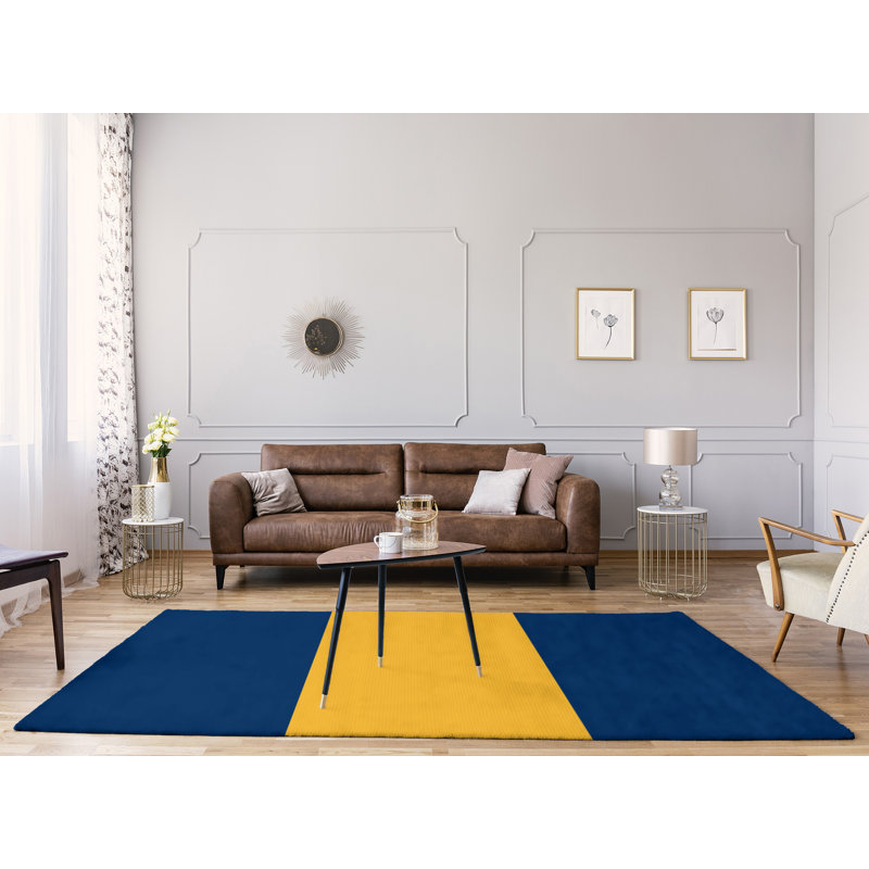 Tapis à rayures bleu marine/doré, Rectangle 9 pi x 12 pi