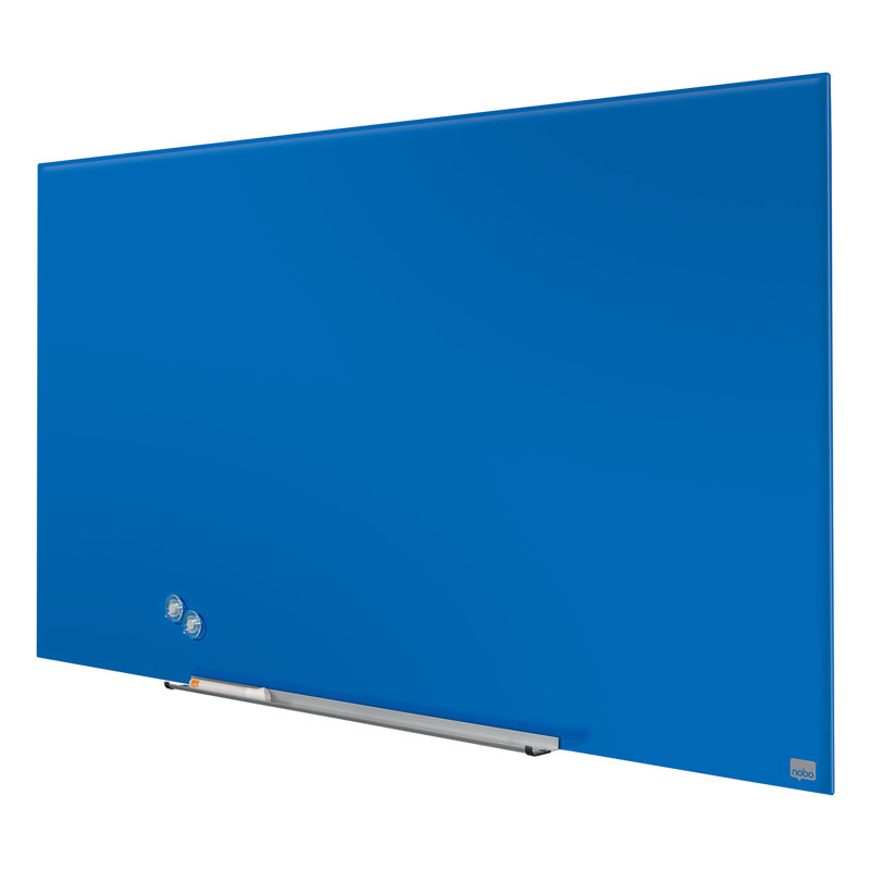 Wall Mounted Magnetic Glass Board, 38.1cm H x 67.7cm L, Blue