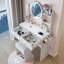 Table de coiffeuse ronde à miroir DEL + tabouret rembourré, équipé de 2 prises CA + 2 prises USB, grand miroir, interrupteur tactile, 3 couleurs, luminosité réglable, grand bureau, rangement multicouche de grande capacité-1055443716