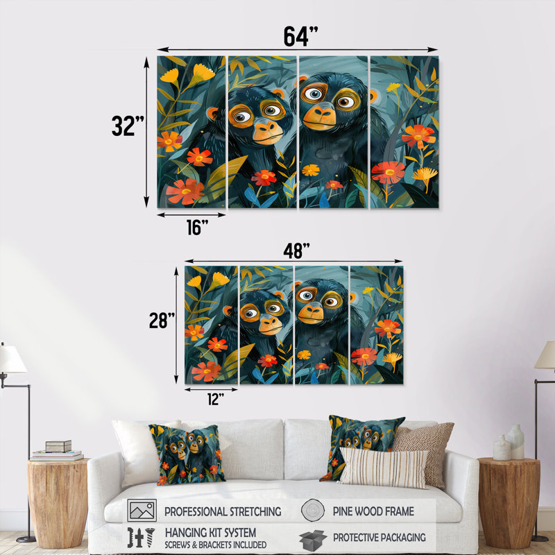 Ensemble de toiles murales gorilles, H 32 po x l 64 po