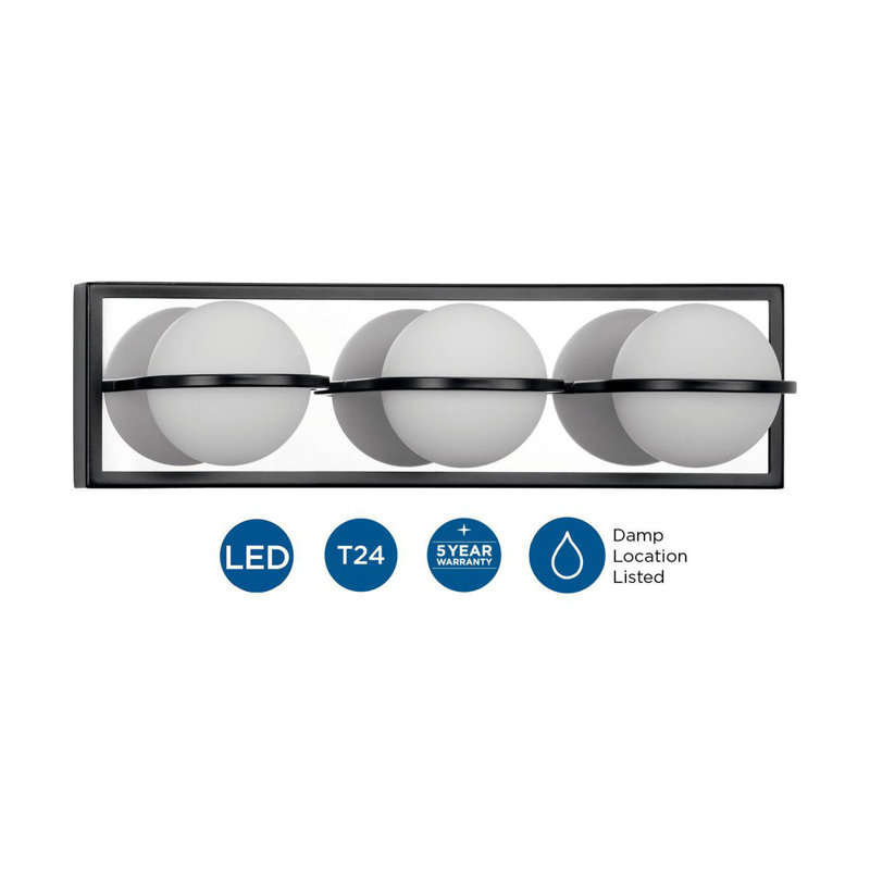 Pearl 3-Light Matte Black LED Bath Vanity Light with Opal Glass Shades