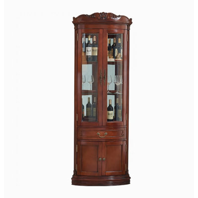 78.74" Brown Corner Solid Wood Wine Cabinets & Curio Cabinets