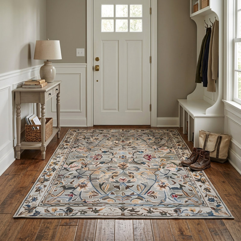 Floral Non-Slip Machine Washable Farmhouse Modern Area Rug in Green/Yellow/Cream/Colorful for Living Room, Bedroom, Hallway Indoor Rugs