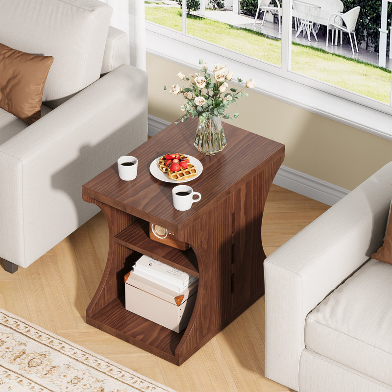 Solid Wood End Table with Shelves