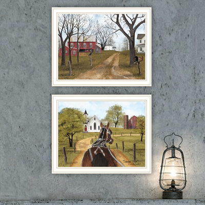 Trendy Decor 4U 2 Piece Vignette Sunday Drive & The Old Dirt Road White Framed Wall Art For Living Room, Bedroom Wall Art Print For Home Decor By Billy Jacobs