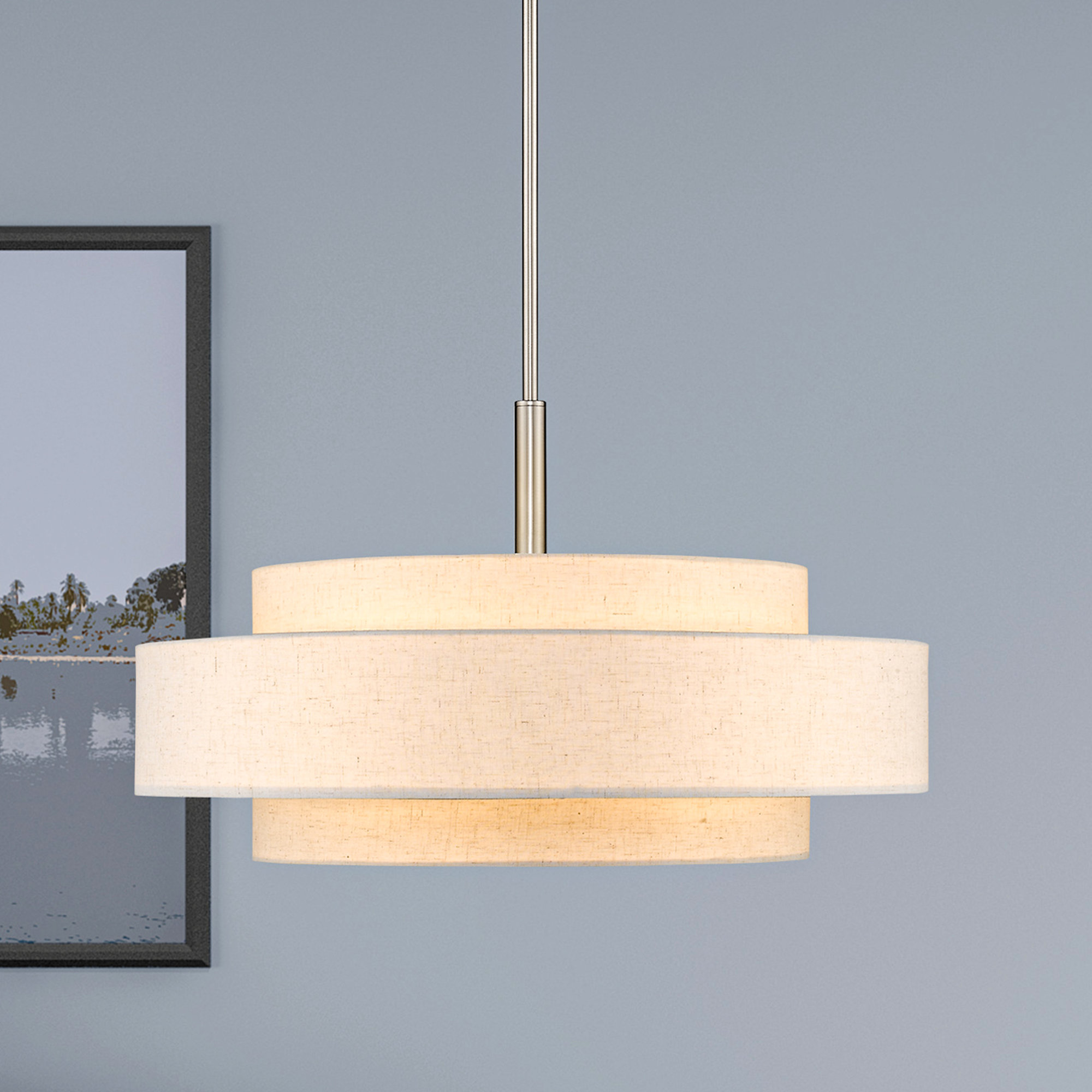 Flaire 5 - Light Metal Dimmable Drum Chandelier, Brushed Nickel, Oatmeal