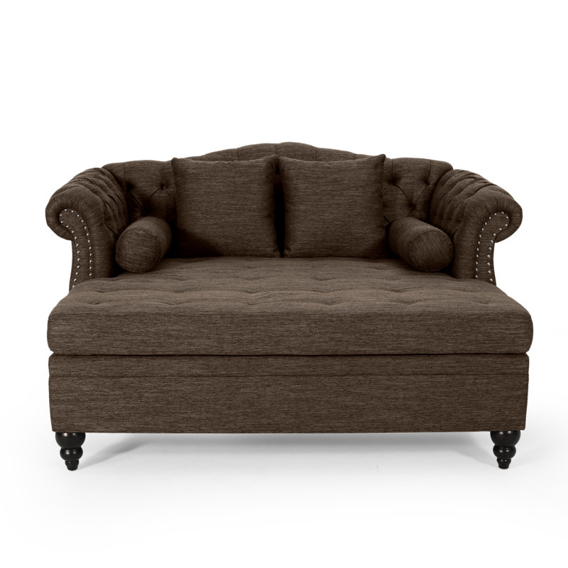 Lamm Tufted Upholstered Chaise Lounge with Rolled Arms and Nailhead Trim, Brown