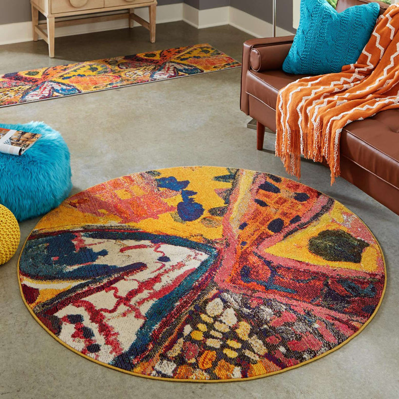 Ansela Washable Abstract Indoor Rug, Round 7'10"