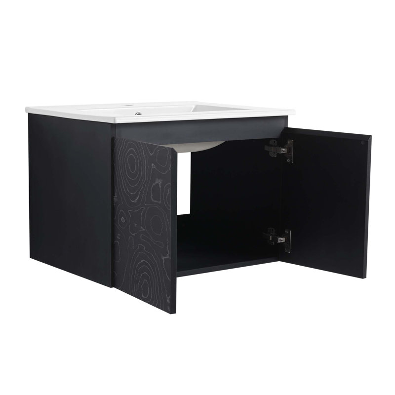 Meuble-lavabo flottant mural avec lavabo en céramique et porte d'armoire à fermeture en douceur, 24"