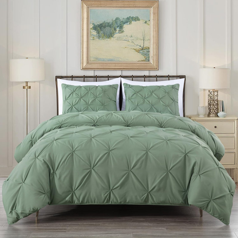 Berlin Pintuck Microfiber 3-Piece Comforter Set, King Comforter + 2 King Shams, Sage