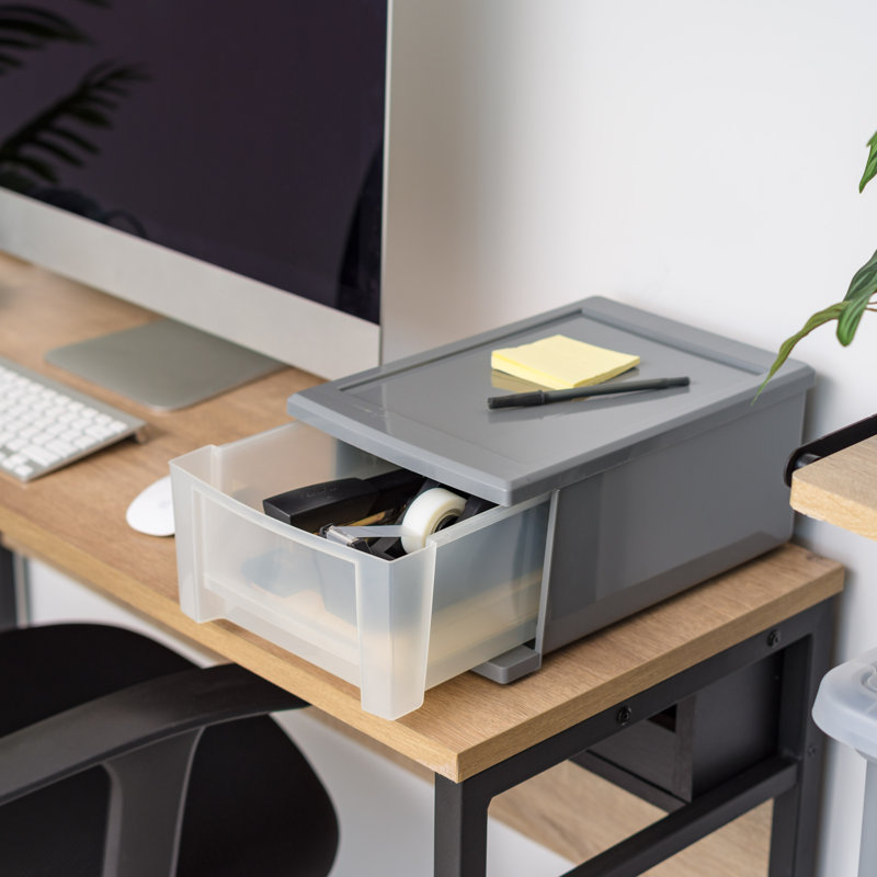 Wayfair Basics® Alina Stackable Storage Bin W/ Drawer, Grey, 5
