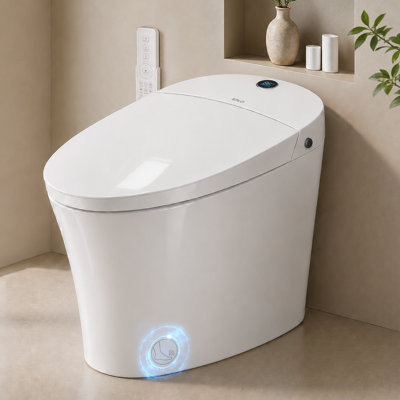 Toilette Smart Bidet intégrée avec réservoir en mousse propre anti-éclaboussures, bidet de toilette allongé à double chasse, couvercle à ouverture / fermeture automatique, hauteur confort ADA, toilette à une pièce