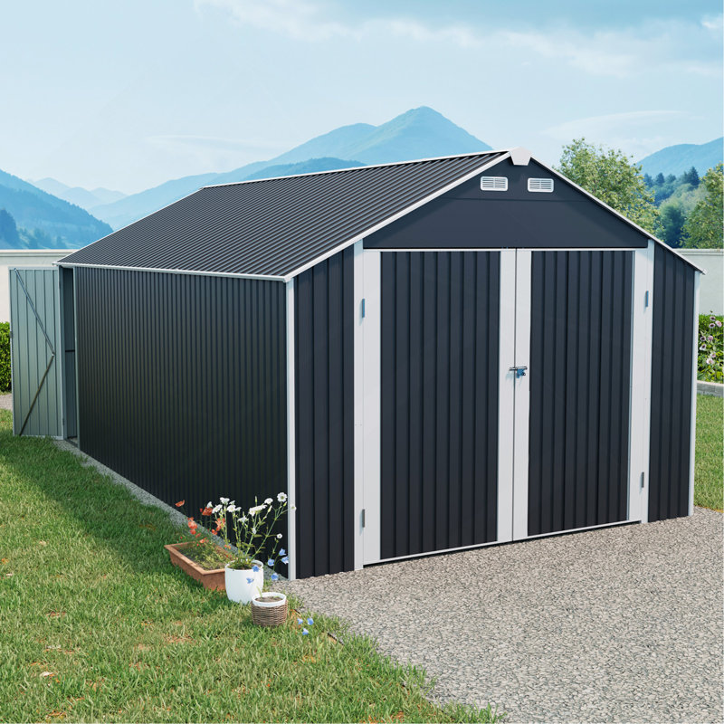 12×20 FT Outdoor Storage Shed Metal Garage Shed For Car, Bike,  - Backyard Tool House Building 2 Doors And 4 Vents